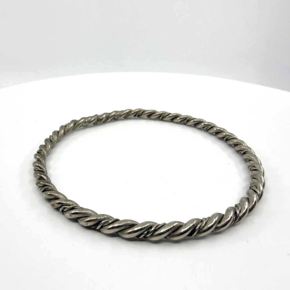 Vintage Silver Tone Twisted Rope Bangle Minimalist Boho Bracelet